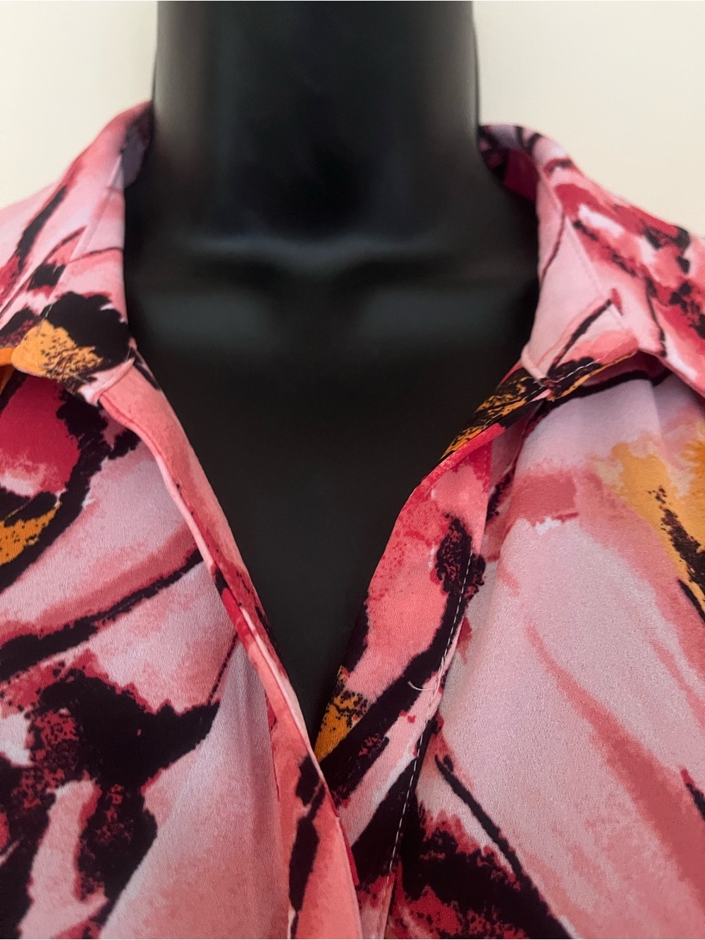 Investments Pink Abstract Ruffle-Sleeve Button-Front Blouse - Picture 4 of 6